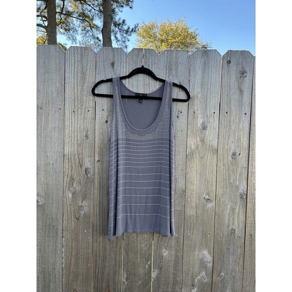 Fenn Wright Manson Tank Top Womens Large Grey Rhinestone Embellished Spring Fall - Picture 1 of 8